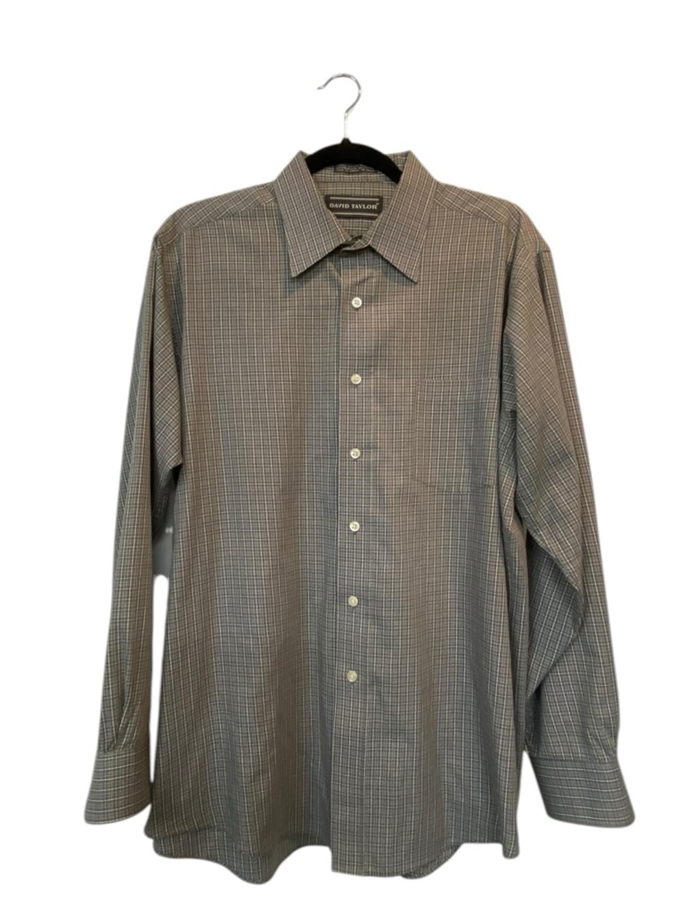 DAVID TAYLOR Men's 16.5 (34/35) Classic Gray Check Button up Long sleeve Shirt